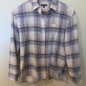 Zara Women's Plaid Button-Down Shirt in Blue and Cream